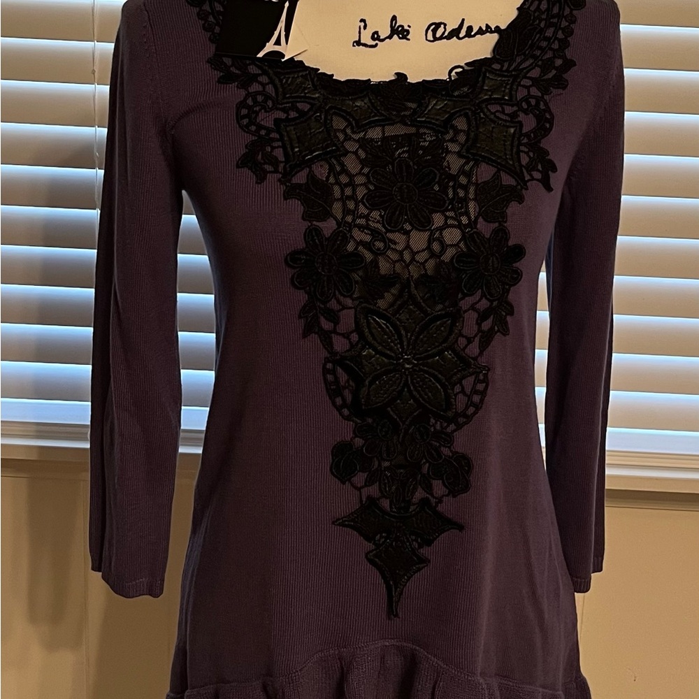 NWT Cashmere & silk Avec sweater. Very soft XS Violet Blue & Black.
